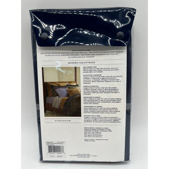 Ralph Lauren Home Equestrian Windowpane Sham Navy Standard Sham NEW $185* - Picture 3 of 12